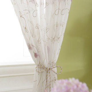 Floral Affairs Pink Flower Embroidered Sheer Curtain 4