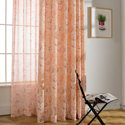 Orange Starburst Paisley Patterned Boho Sheer Curtain 1