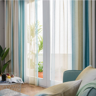 Sea Breeze Cocktail Yellow Beach Sand and Turquoise Sea Striped Ombre Sheer Curtain 3