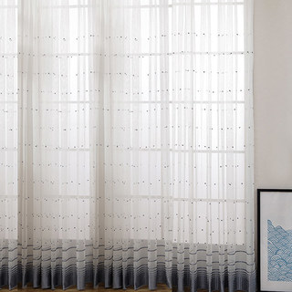 Dotted Dot Embroidered Blue Gray Sheer Curtain 3