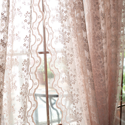 Posey Pastel Pink Floral Lace Net Curtains 1