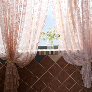 Posey Pastel Pink Floral Lace Net Curtains 2