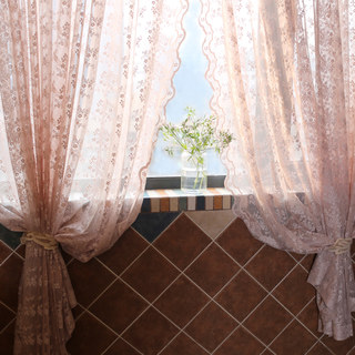 Posey Pastel Pink Lace Net Curtains 2