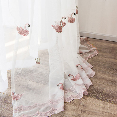 Royalty Sheer Curtains With Embroidered Pink Swans 1