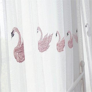 Royalty Sheer Curtains With Embroidered Pink Swans 6