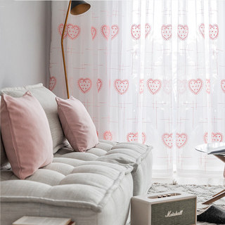 Adored Sheer Curtains with Pink Embroidered Heart Detailing 1