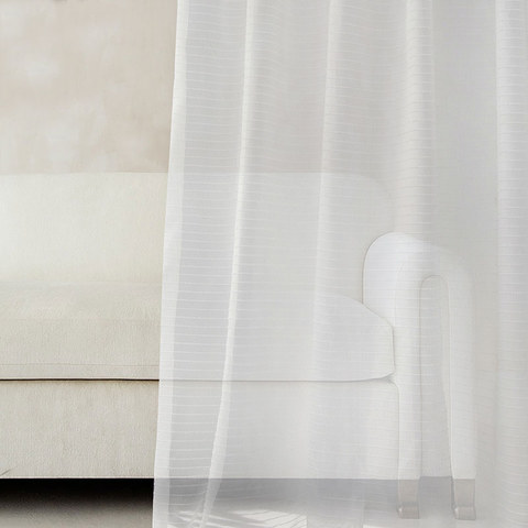Tide 3D Jacquard Horizontal Striped Grid White Sheer Curtain 1