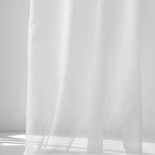Tide 3D Jacquard Horizontal Striped Grid White Sheer Curtain 5