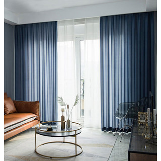 Satiny Touch Textured Navy Blue Sheer Curtain 2