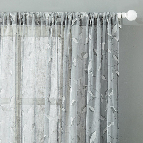 Misty Meadow Gray Branches Foliage Sheer Curtain 1