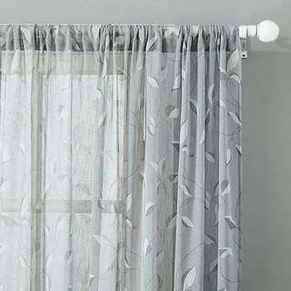 Misty Meadow Gray Branches Foliage Sheer Curtain