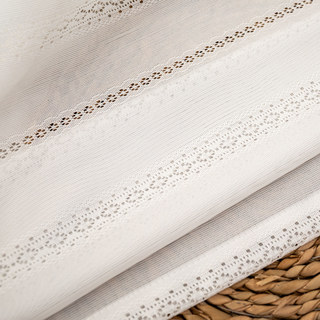 Sakura Hollowed Stripes Ivory White Lace Sheer Curtain 6