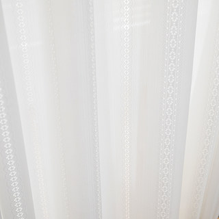 Sakura Hollowed Stripes Ivory White Lace Sheer Curtain 4
