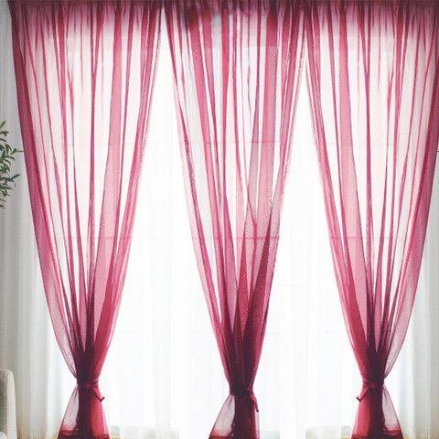 Window Curtains 2 Panel Set Luxury Red Burgundy With Valance and Sheer