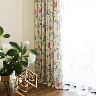 Bird and Vine Jute Style Floral Curtains 4