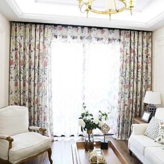 Bird and Vine Jute Style Floral Curtains 2