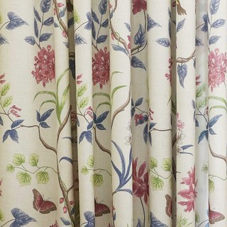 Bird and Vine Jute Style Floral Curtains 9