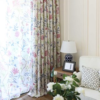 Bird and Vine Jute Style Floral Curtains 5