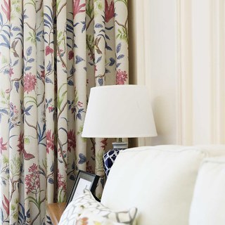 Bird and Vine Jute Style Floral Curtains 3