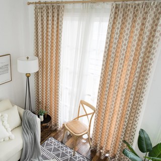 Beaded Lines Light Brown Dots and Stripes Mid Century Modern Chenille Curtain 8