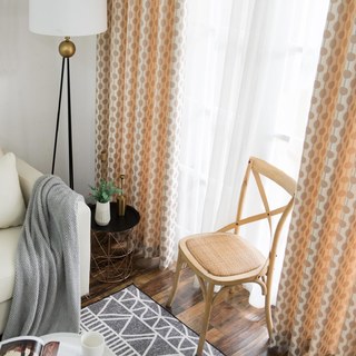 Beaded Lines Light Brown Dots and Stripes Mid Century Modern Chenille Curtain 7