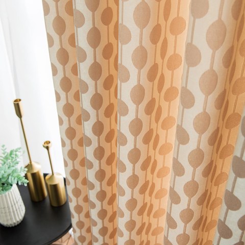 Beaded Lines Light Brown Dots and Stripes Mid Century Modern Chenille Curtain 1
