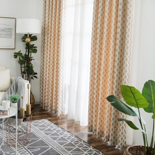 Beaded Lines Light Brown Dots and Stripes Mid Century Modern Chenille Curtain 4