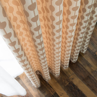 Beaded Lines Light Brown Dots and Stripes Mid Century Modern Chenille Curtain 6