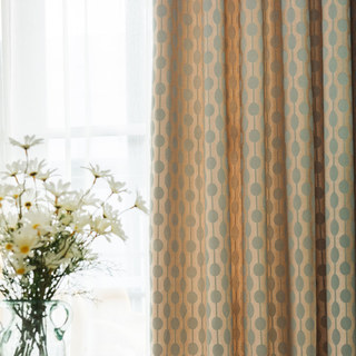 Beaded Lines Pastel Green Dots and Stripes Mid Century Modern Chenille Curtain 3