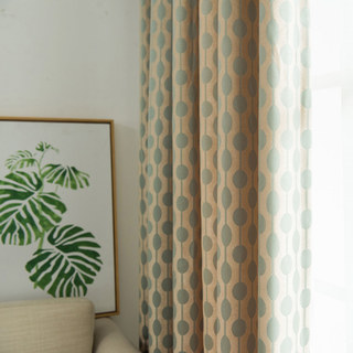 Beaded Lines Pastel Green Dots and Stripes Mid Century Modern Chenille Curtain 4