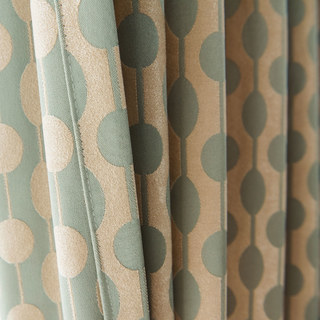 Beaded Lines Pastel Green Dots and Stripes Mid Century Modern Chenille Curtain 9