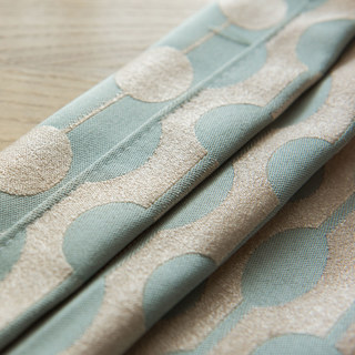 Beaded Lines Pastel Green Dots and Stripes Mid Century Modern Chenille Curtain 10