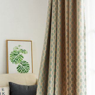 Beaded Lines Pastel Green Dots and Stripes Mid Century Modern Chenille Curtain 5