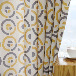 Circle of Life Modern Yellow & Gray Geometric Pattern Cotton Blend Curtain