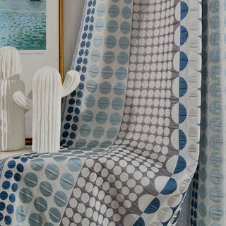 Obsessed with Polka Dots Modern 3D Jacquard Blue & Gray Geometric Patterned Curtain 1