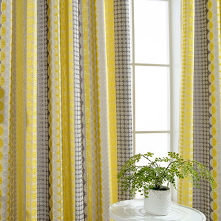 Obsessed with Polka Dots Modern 3D Jacquard Yellow Charcoal Gray Geometric Patterned Curtain 2