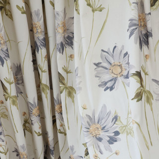 Whispering Daisies Gray and Yellow Floral Jute Style Curtain
