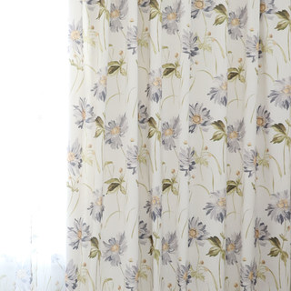 Whispering Daisies Gray and Yellow Floral Jute Style Curtain