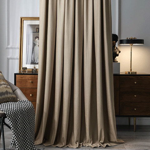 Scandinavian Basketweave Textured Mocha Light Brown Velvet Blackout Curtains 1
