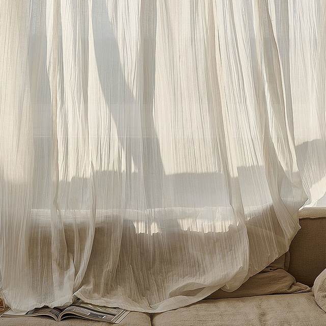 Cotton Crush Ivory White Crushed Semi Sheer Curtain