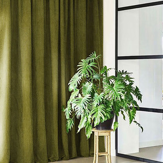 Exquisite Matte Luxury Olive Green Chenille Curtain Drapes 1