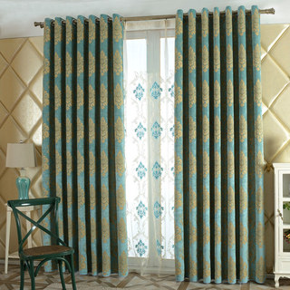 Luxury Damask Turquoise Teal Blue Embroidered Sheer Curtain 6