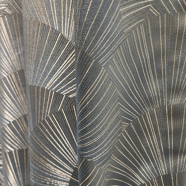 Gilded Ginkgo Art Deco Geometric Blue Gray Curtain with Gold Stripes 1