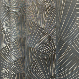 Gilded Ginkgo Art Deco Geometric Blue Gray Curtain with Gold Stripes 2