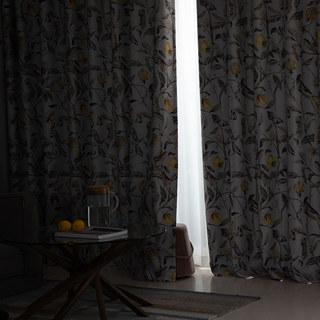 Harvest & Bird Multicolored Yellow Gray Blackout Curtain Drapes 5