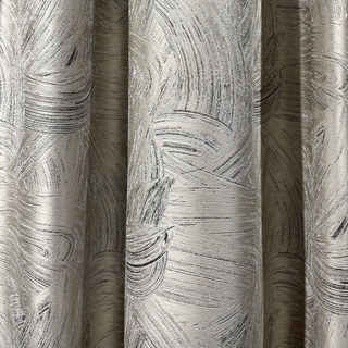 Impressionist Strokes Luxury Jacquard Champagne Curtain with Silver Details 2