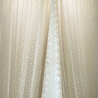 Summertime Embroidered Daisy Ivory White Sheer Curtain with Gold Details 7