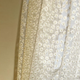 Summertime Embroidered Daisy White Sheer Curtain with Gold Details 6