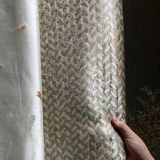 Field of Gold Jacquard Abstract Grain Patterned Mocha Curtain with Gold Details 5