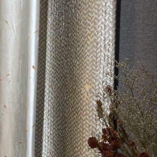 Field of Gold Jacquard Abstract Grain Patterned Mocha Curtain with Gold Details 2